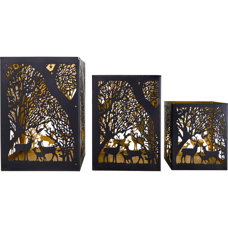 Windlicht C zwart/goud S/3