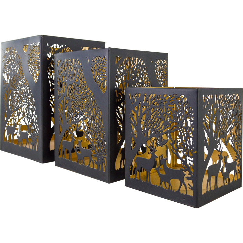 Windlicht C zwart/goud S/3