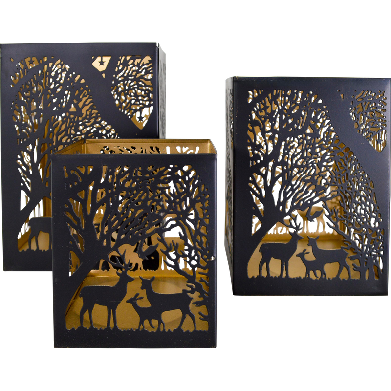 Windlicht C zwart/goud S/3