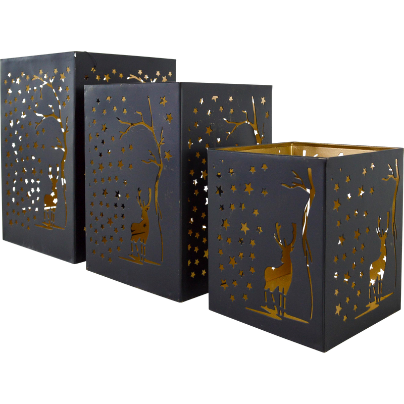 Windlicht E zwart/goud S/3