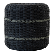 Poef Saigon wicker zwart ø41x40cm