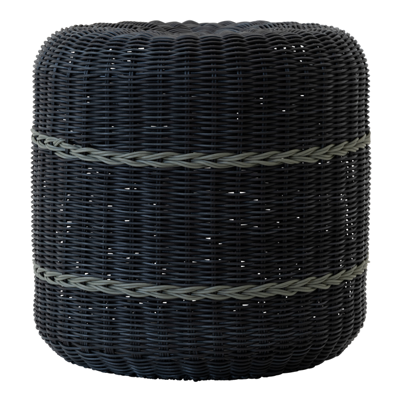 Poef Saigon wicker zwart ø41x40cm