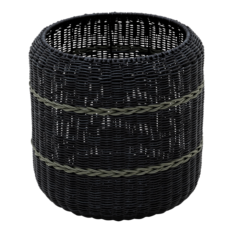 Poef Saigon wicker zwart ø41x40cm