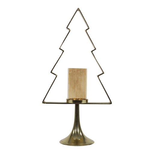 Kerstboom Aurum met windlicht alu goud met goud glas 70cm