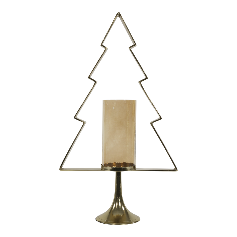 Kerstboom Aurum met windlicht alu goud met goud glas 89cm