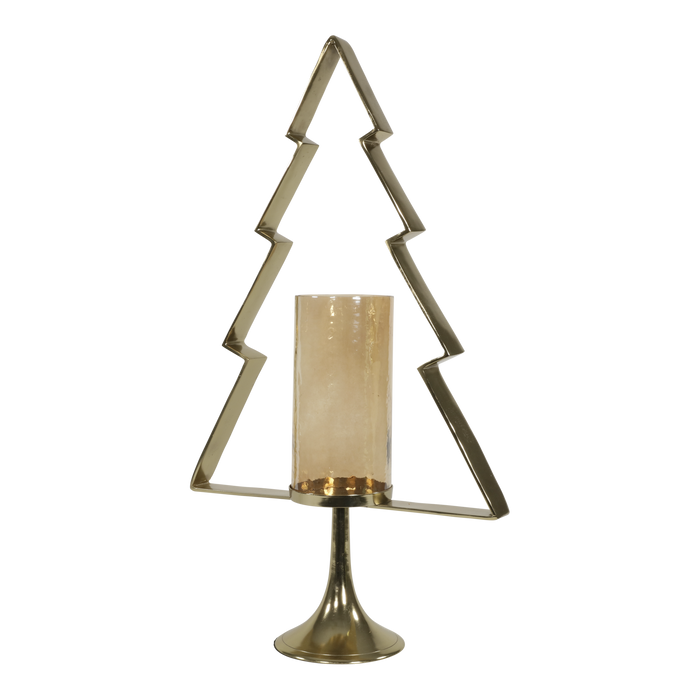 Kerstboom Aurum met windlicht alu goud met goud glas 89cm