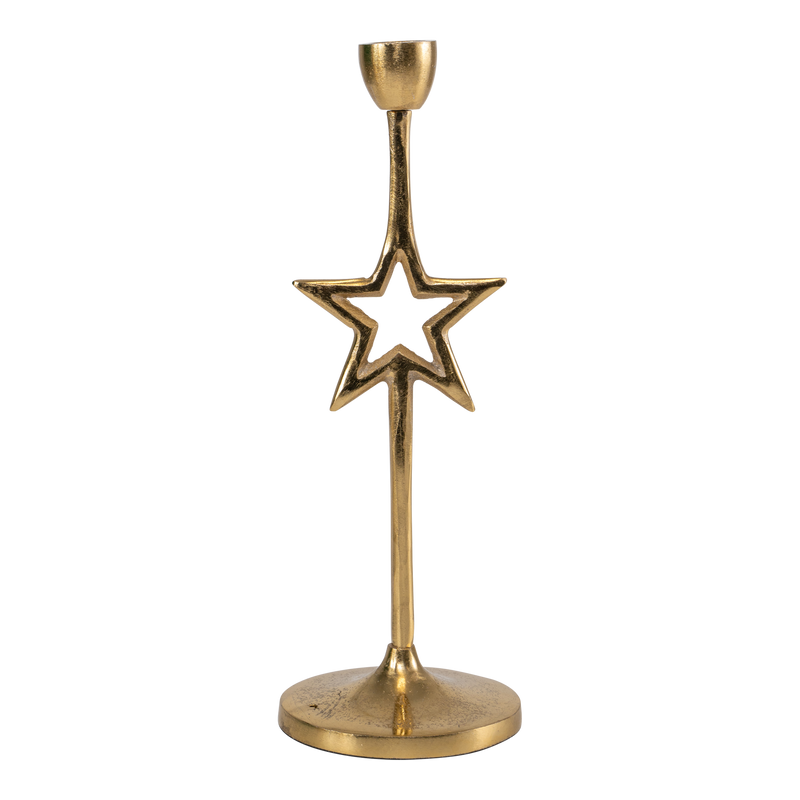 Kandelaar ster metaal goud ø10x28cm