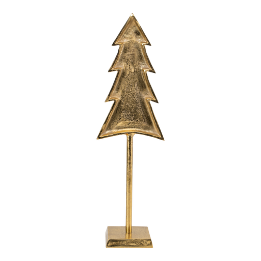 Decoratie kerstboom op voet metaal goud 16,50x11x56cm