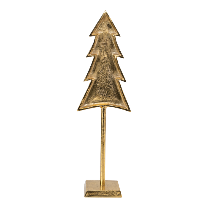 Decoratie kerstboom op voet metaal goud 16,50x11x56cm